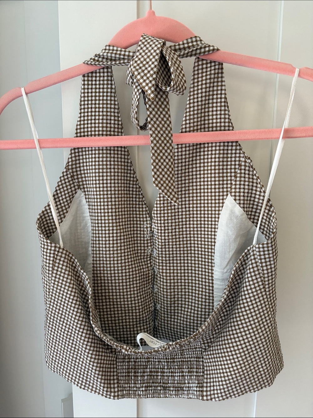 OAK + FORT Brown Gingham Halter Crop Top - Picture 2 of 7